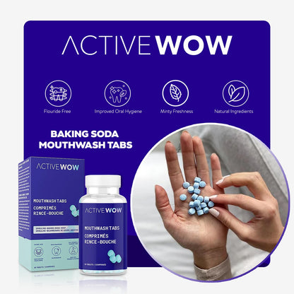 Active Wow Mouthwash Tablets - Mint Chewable 60-Tab Pack, Fluoride-Free, Alcohol-Free, Vegan