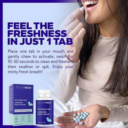Active Wow Mouthwash Tablets - Mint Chewable 60-Tab Pack, Fluoride-Free, Alcohol-Free, Vegan