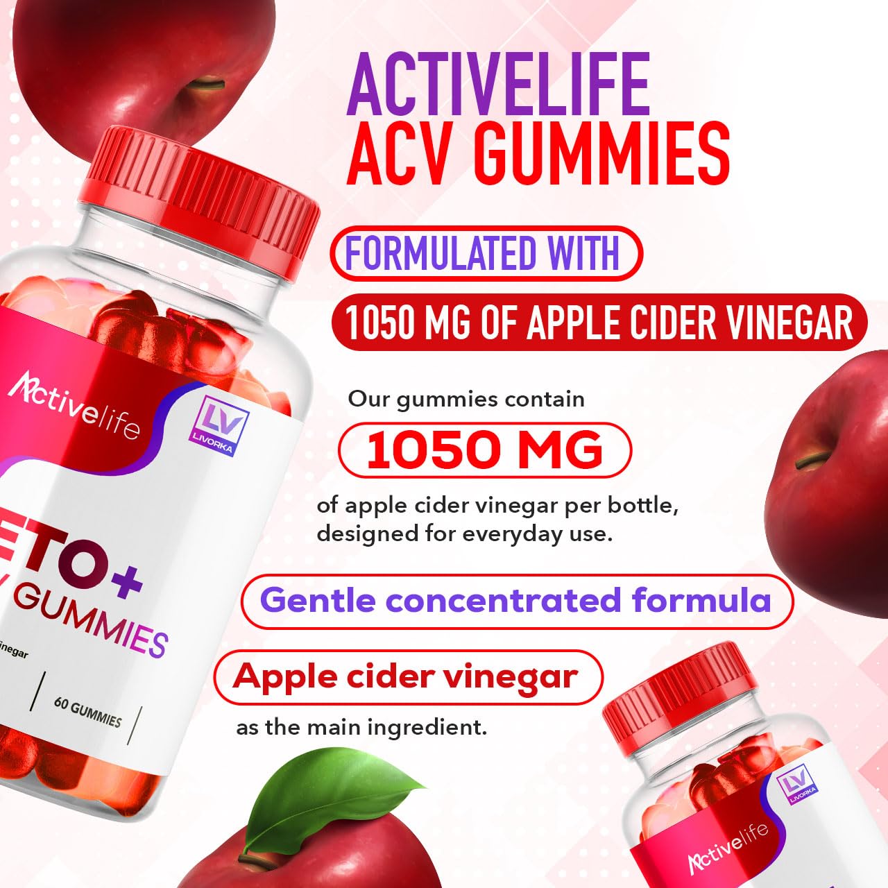 (2 Pack) ActivLife Keto ACV Gummies - Advanced Weight Loss
