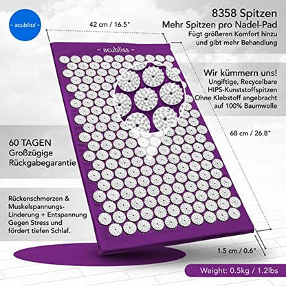 Acubliss Premium Acupressure Mat – 8358 Points, Purple (26x16x1)