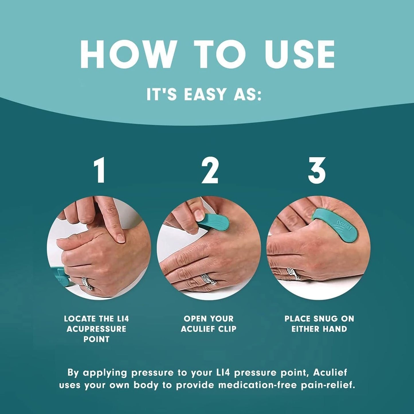 Aculief Acupressure Hand Clip – Stress Relief, Portable Stress Support (X-Small Teal)