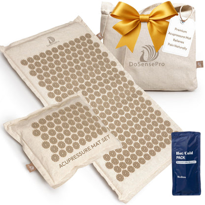 Acupressure Mat & Pillow Set – Back Pain Relief, Sleep Aid, Recovery (Natural Linen)