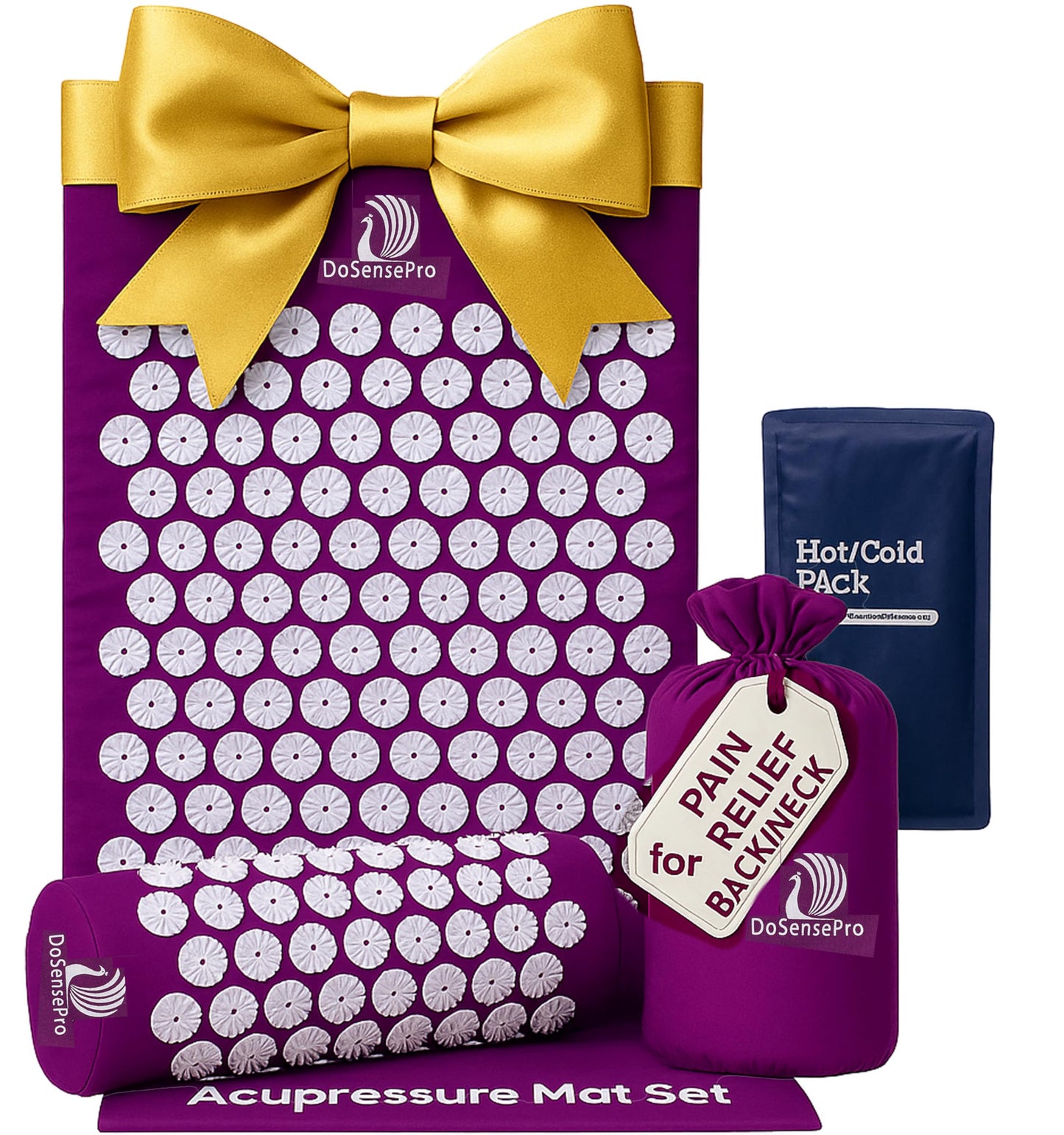 Acupressure Mat & Pillow Set – Therapy for Back & Neck Pain, Sciatica, Sleep Aid (Purple)