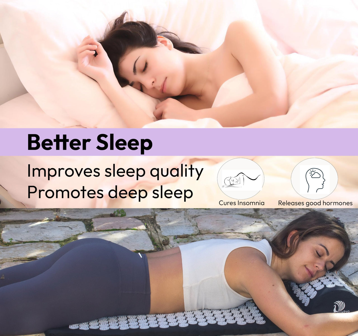 Acupressure Mat & Pillow Set – Therapy for Back & Neck Pain, Sciatica, Sleep Aid (Purple)