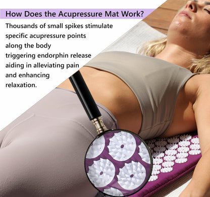 Acupressure Mat & Pillow Set – Therapy for Back & Neck Pain, Sciatica, Sleep Aid (Purple)