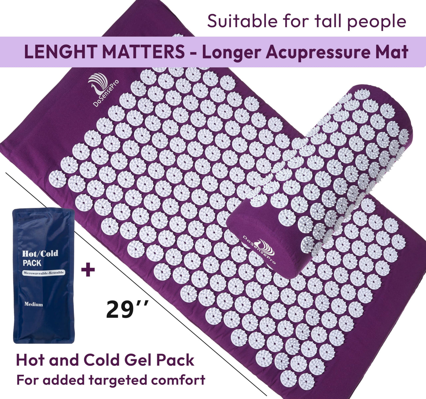 Acupressure Mat & Pillow Set – Therapy for Back & Neck Pain, Sciatica, Sleep Aid (Purple)