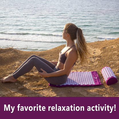 Acupressure Mat & Pillow Set – Therapy for Back & Neck Pain, Sciatica, Sleep Aid (Purple)