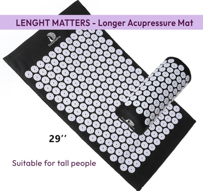 Acupressure Mat & Pillow Set - Back Pain Relief, Sleep Aid, Recovery (Black) | 29-Inch