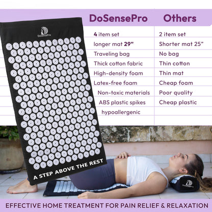 Acupressure Mat & Pillow Set - Back Pain Relief, Sleep Aid, Recovery (Black) | 29-Inch