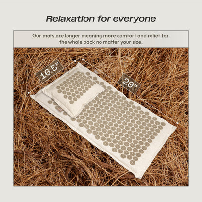 Acupressure Mat & Pillow Set – Back Pain Relief, Sleep Aid, Recovery (Natural Linen)