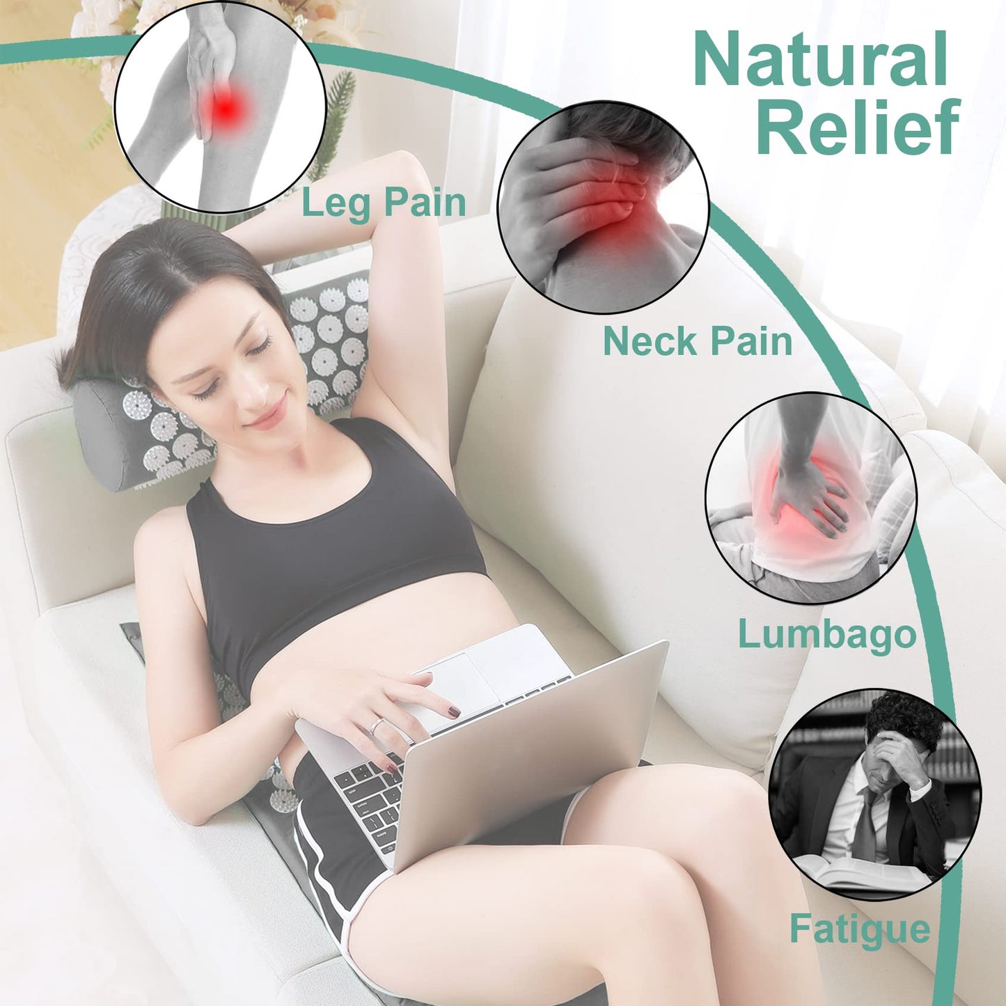 Acupressure Mat & Pillow Set with Bag - Large 28.7 x 16.5 in | Neck & Back Pain Relief