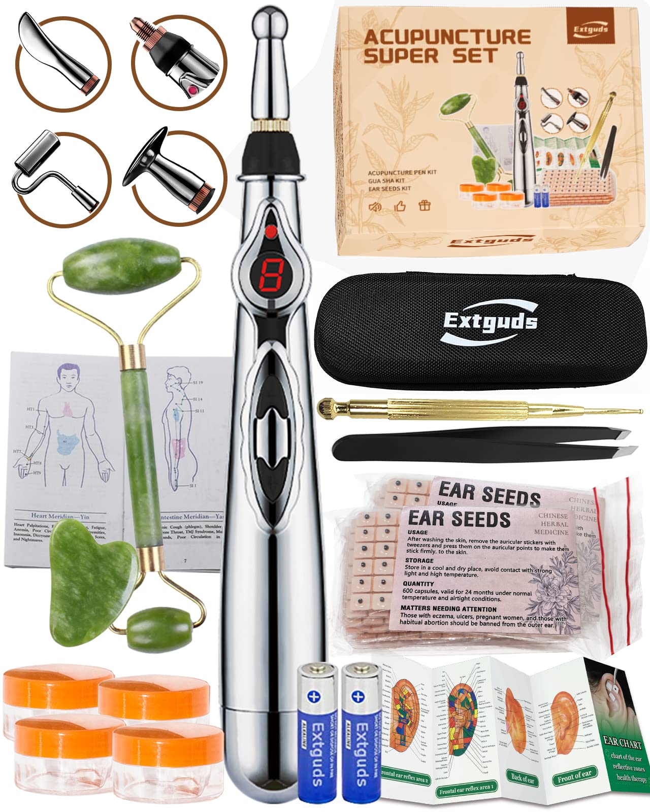 Acupuncture Super Set – 5-Head Pen, Gua Sha, Ear Seeds & Accessories