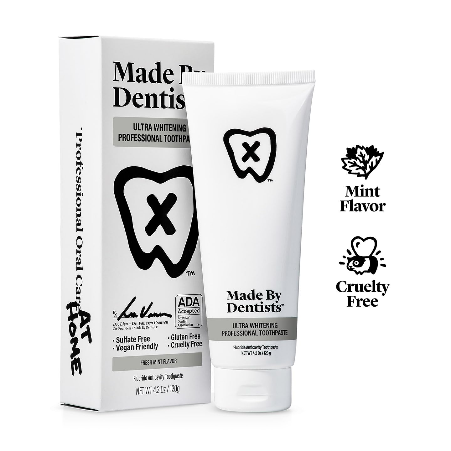 Made by Dentists Ultra Whitening Toothpaste – 2 Pack for Sensitive Teeth | ADA Approved, Fluoride 0.24%, Hydrogen Peroxide, Vegan