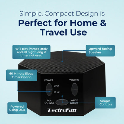 LectroFan Classic White Noise Machine by Adaptive Sound Technologies – Compact, Non-Looping Sounds for Sleep, Travel, and Study
