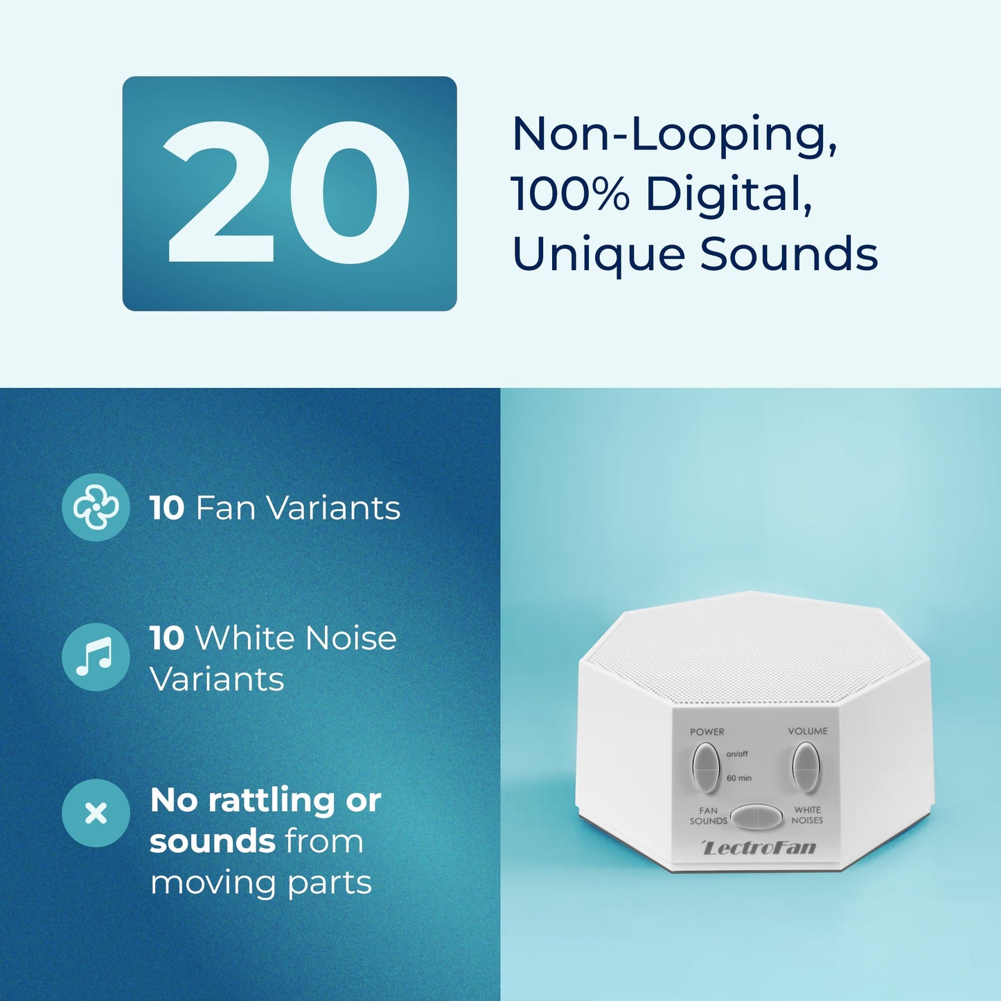 LectroFan Classic White Noise Machine by Adaptive Sound Technologies – Compact Sleep Sound Machine