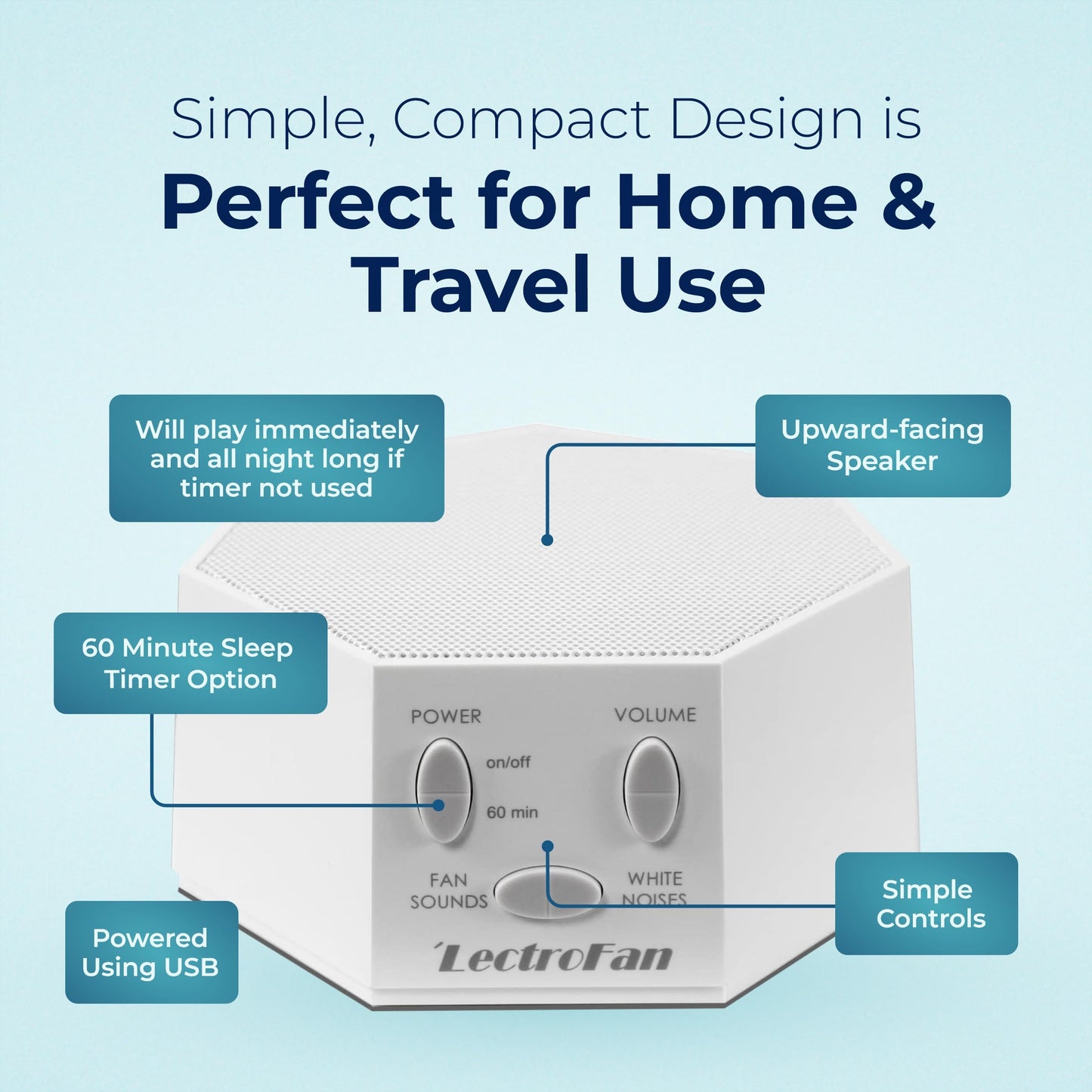 LectroFan Classic White Noise Machine by Adaptive Sound Technologies – Compact Sleep Sound Machine