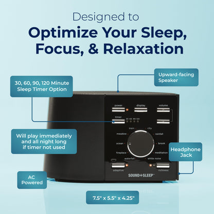 Sound+Sleep High Fidelity Sleep Sound Machine by Adaptive Sound Technologies — 30 Non-Looping Nature Sounds & Sleep Timer