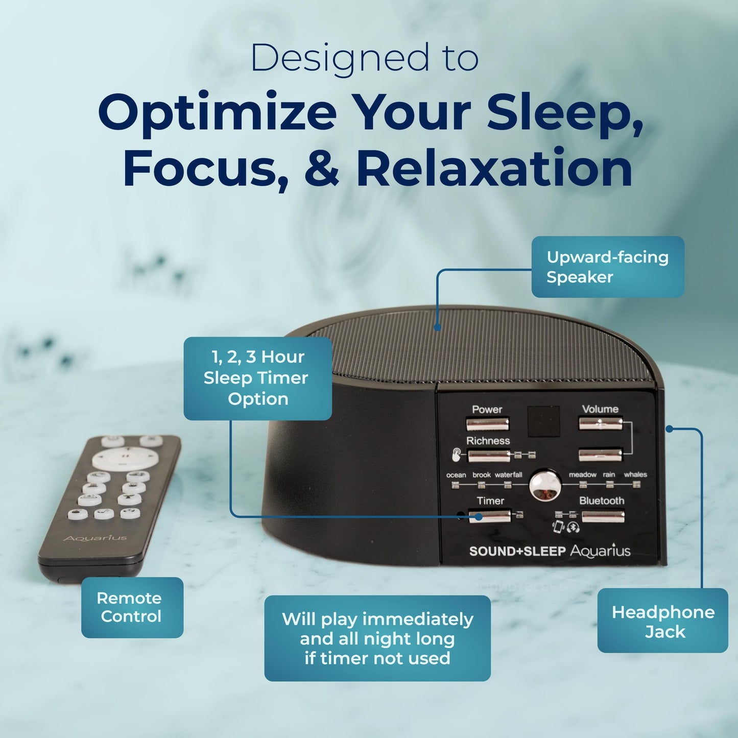 Adaptive Sound Technologies Sound + Sleep Aquarius Aquatic Noise Machine – Water Sounds for Sleep & Relaxation | Timer & Headphone Jack | Black