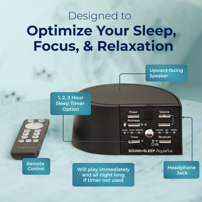 Adaptive Sound Technologies Sound + Sleep Aquarius Aquatic Noise Machine – Water Sounds for Sleep & Relaxation | Timer & Headphone Jack | Black