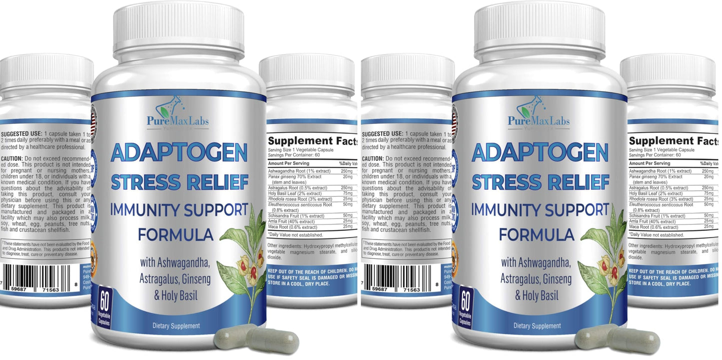 Adaptogen Stress Relief Immune Support Formula - Ashwagandha, Ginseng & 9 Herbs, 60 Capsules (Pack of 2)