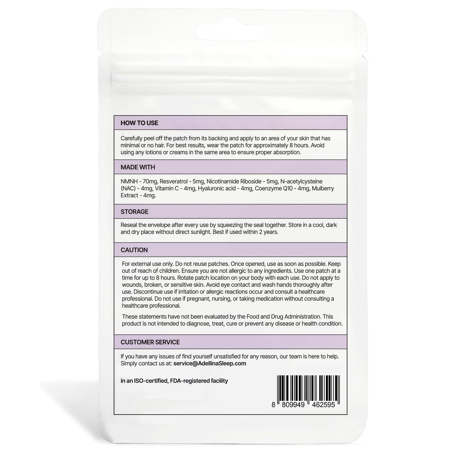 Adellina NAD+ Patches for Women 60 Count - Advanced NMNH Nicotinamide CoQ10 2 Months Pack