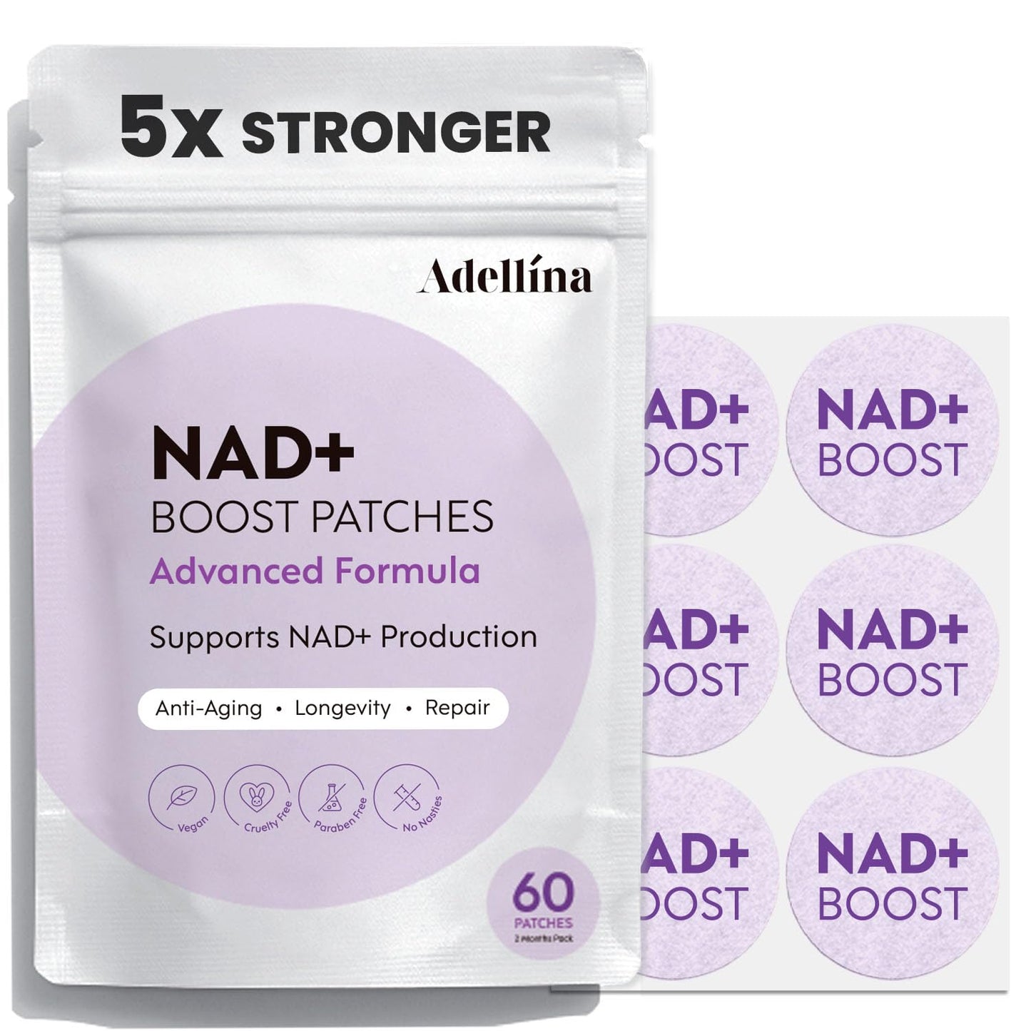 Adellina NAD+ Patches for Women 60 Count - Advanced NMNH Nicotinamide CoQ10 2 Months Pack