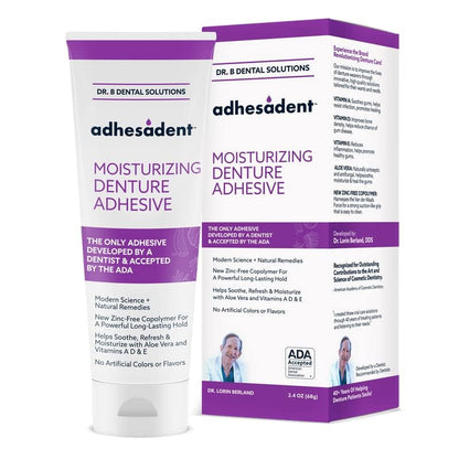 Adhesadent Moisturizing Denture Adhesive – Zinc-Free, ADA Approved, 2 Pack