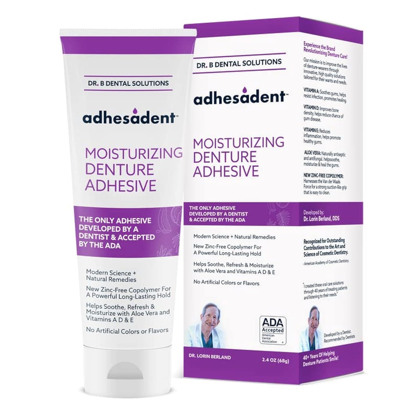 Adhesadent Moisturizing Denture Adhesive – Zinc-Free, ADA Approved, 2 Pack