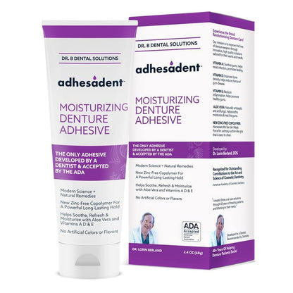 Adhesadent Moisturizing Denture Adhesive – Zinc-Free, ADA Approved, 2 Pack