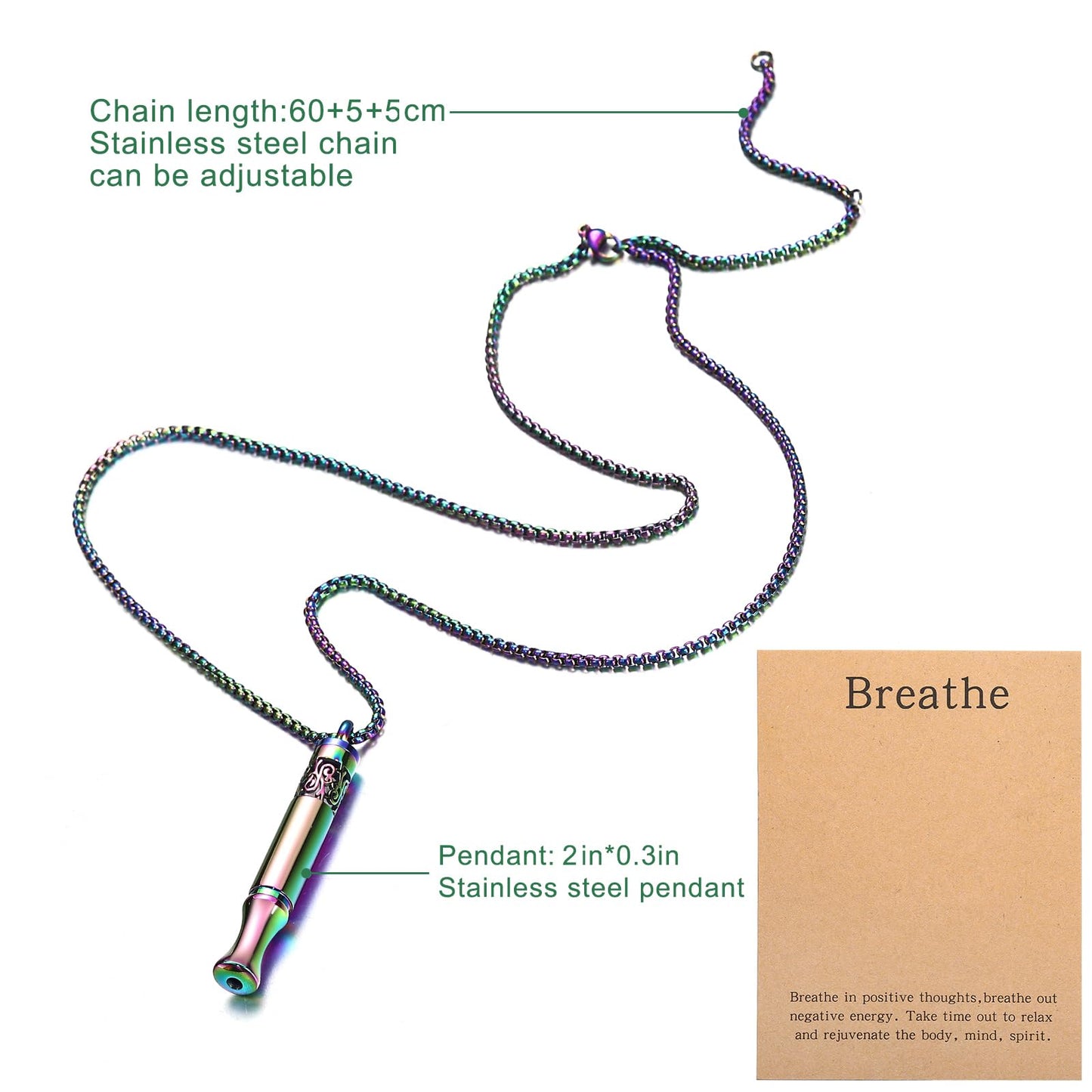 Anxiety Relief Pendant - Mindfulness Breathing Necklace & Aromatherapy Diffuser (Rainbow)