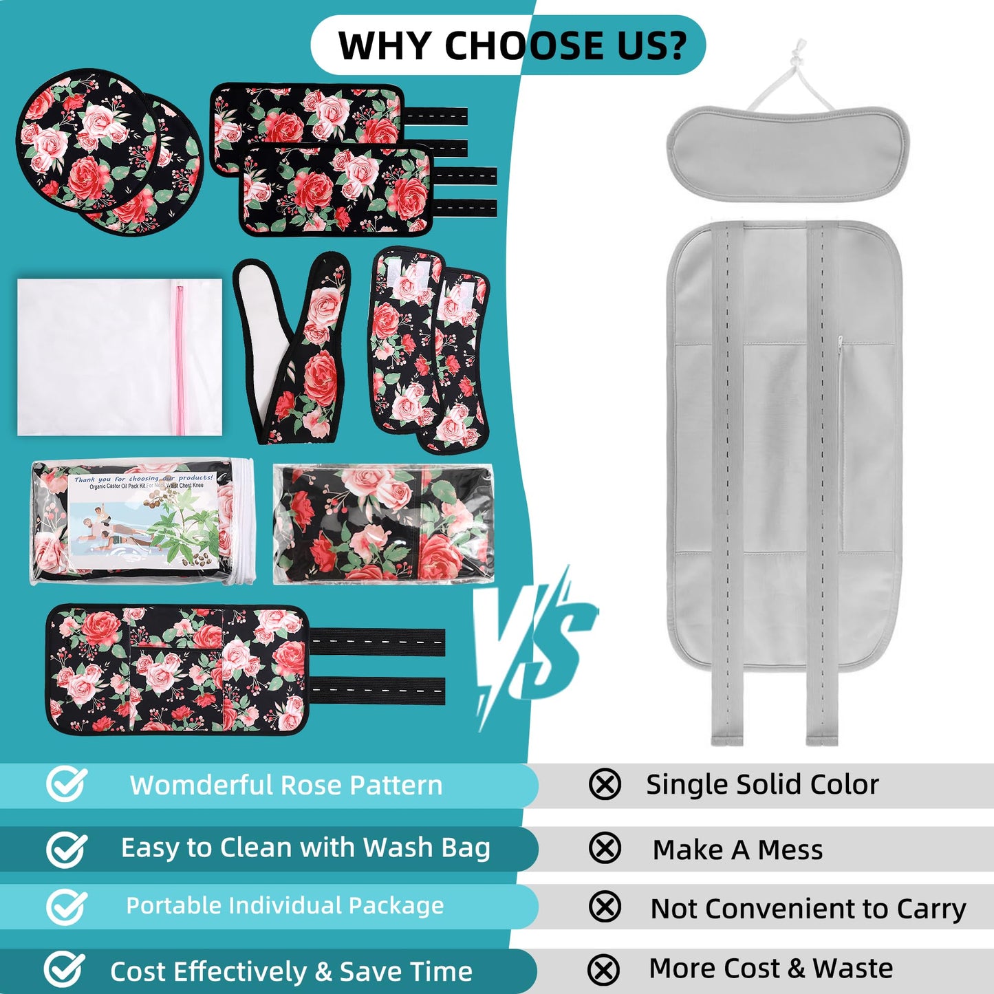 Castor Oil Pack Wrap Organic Cotton Kit – 9 Pcs, Adjustable Straps, Reusable & Machine Washable