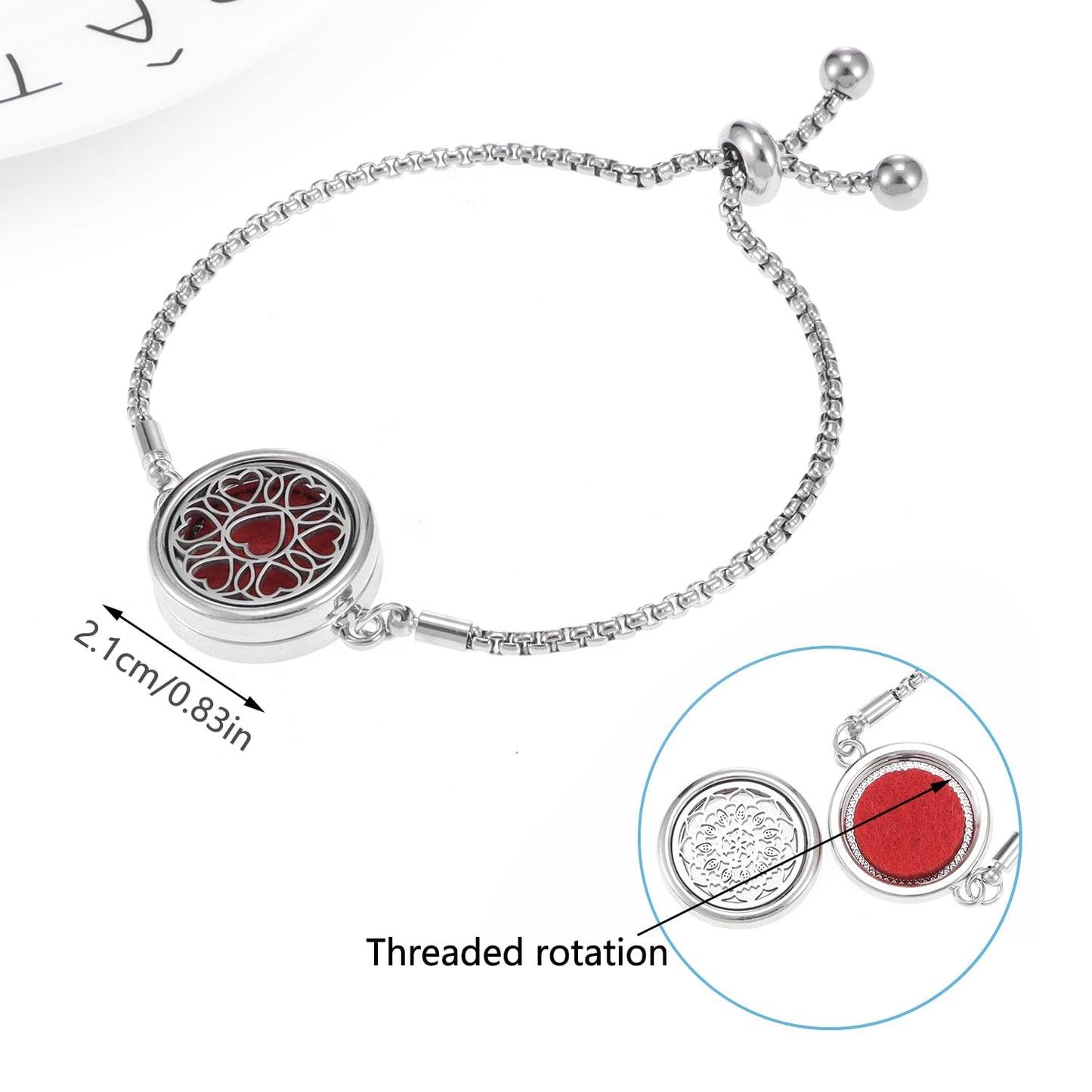 Essential Oil Diffuser Bracelet Aromatherapy Locket – Adjustable 316L Stainless Steel Heart | 10 Refill Pads