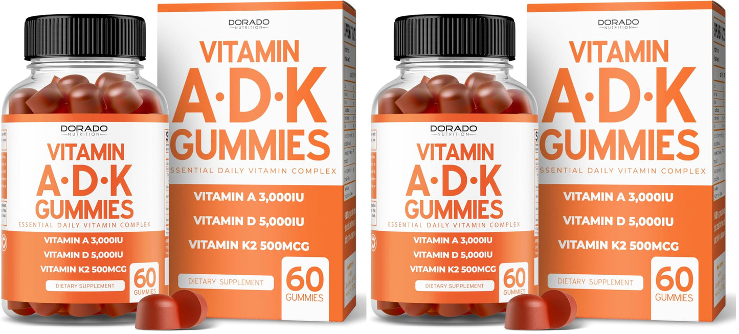 ADK Gummies Vitamin D3 K2 60 Sugar Free Gummies - 10000/5000iu - Raspberry Flavor | Vegan, Non-GMO, USA Made - Pack of 2