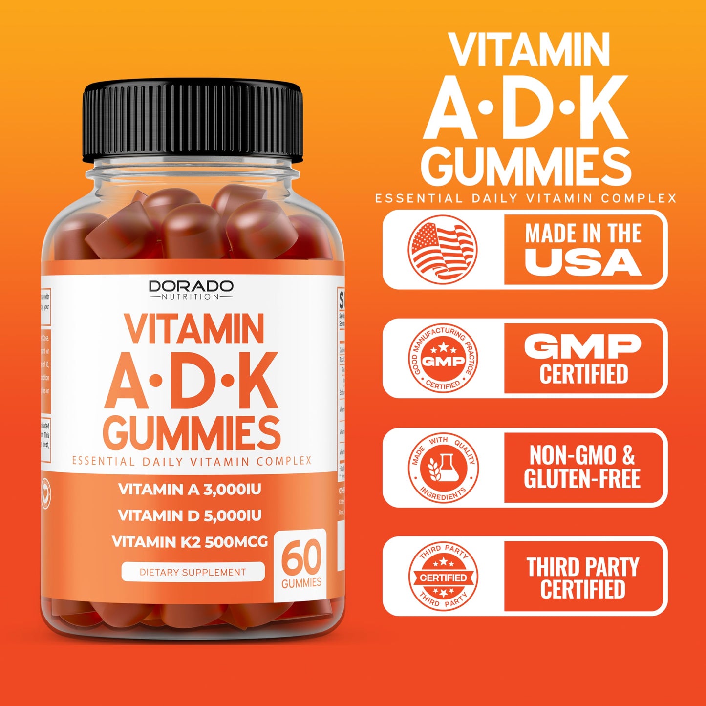 ADK Gummies D3 K2 – Raspberry 60-Count Sugar Free (10k/5k IU)