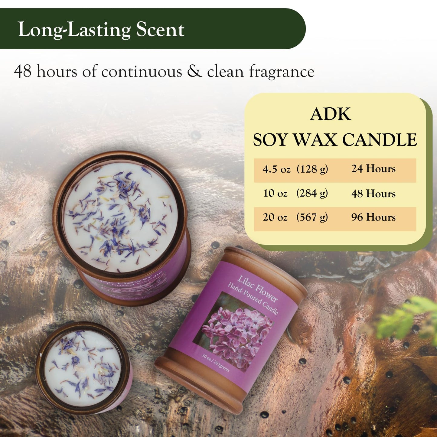 ADK Lilac Scented Candle – 10 oz Natural Soy Wax, Poured in the USA