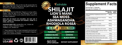 Adndale Shilajit Supplement - Pure Himalayan Shilajit 11-in-1, 90 Capsules