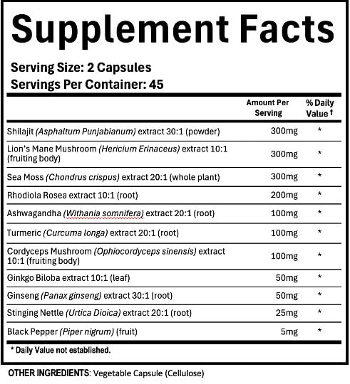Adndale Shilajit Supplement - Pure Himalayan Shilajit 11-in-1, 90 Capsules