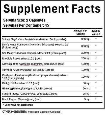 Adndale Shilajit Supplement - Pure Himalayan Shilajit 11-in-1, 90 Capsules