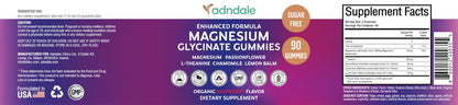 Adndale Pure Magnesium Glycinate Gummies - 90ct Sugar Free with L-Theanine & Herbs