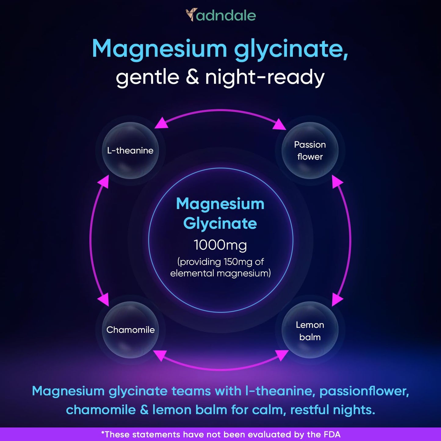 Adndale Pure Magnesium Glycinate Gummies - 90ct Sugar Free with L-Theanine & Herbs