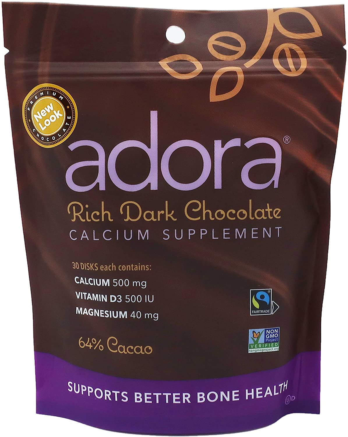 Adora Calcium Supplement Dark Chocolate – 30 ct (Pack of 6)