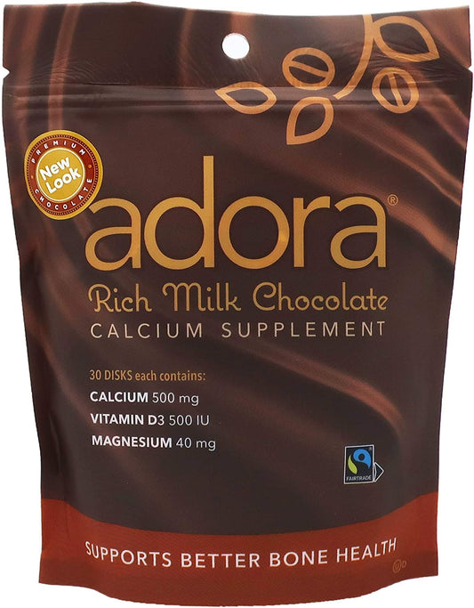 Adora Premium Vitamin D3 Calcium Magnesium Milk Chocolate – 500 mg, 30 Count BritishVita | Premium UK Vitamins & Wellness Supplements
