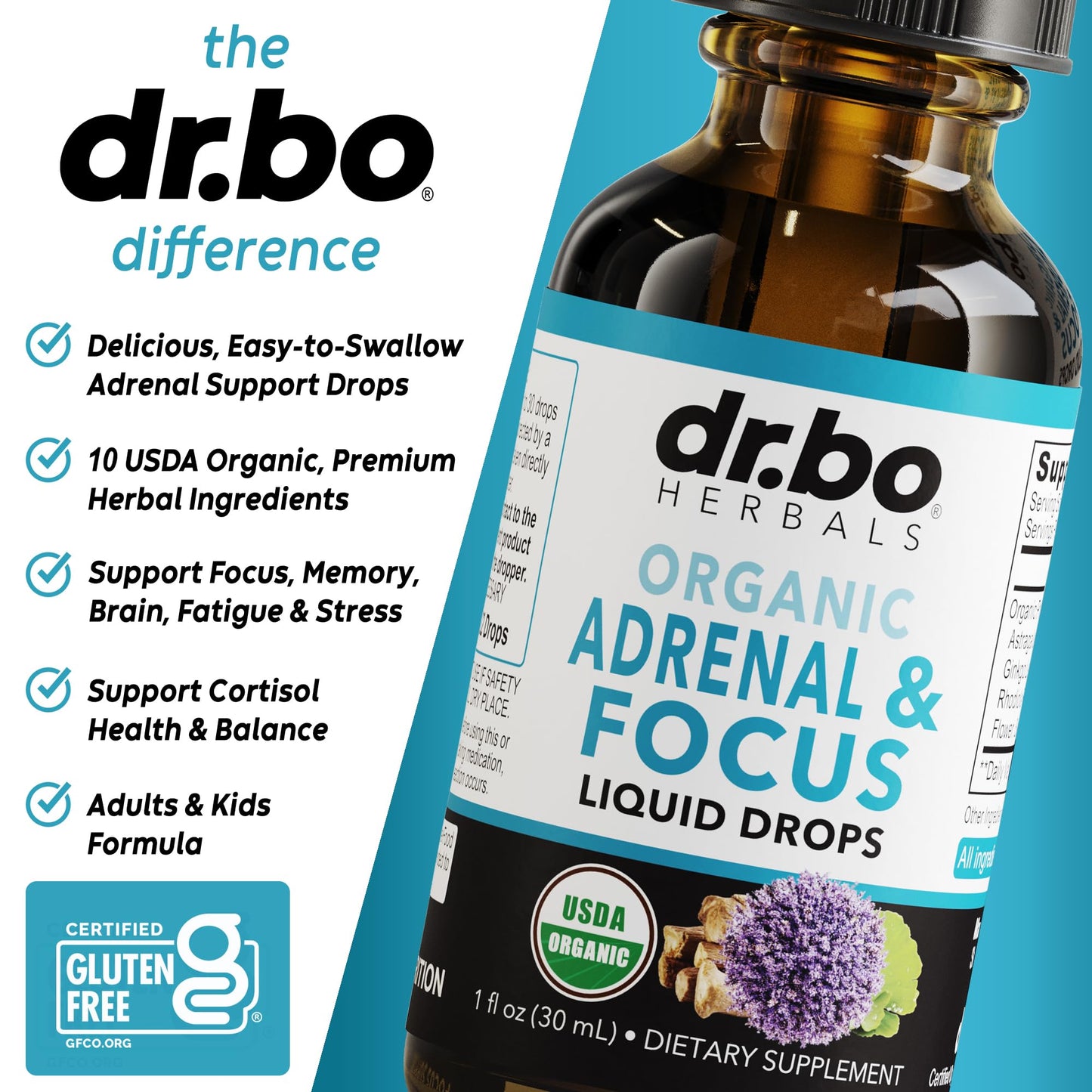 Adrenal Support Liquid Drops – Organic Adaptogens for Focus & Calm (1oz)