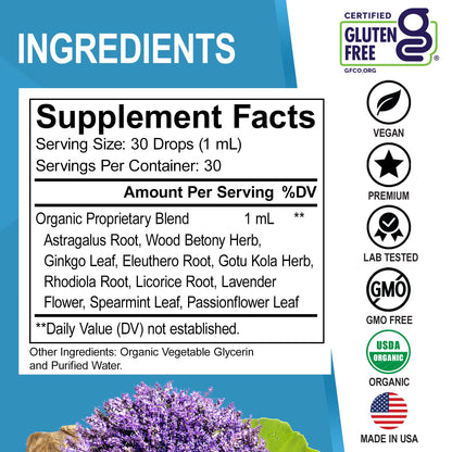 Adrenal Support Liquid Drops – Organic Adaptogens for Focus & Calm (1oz)