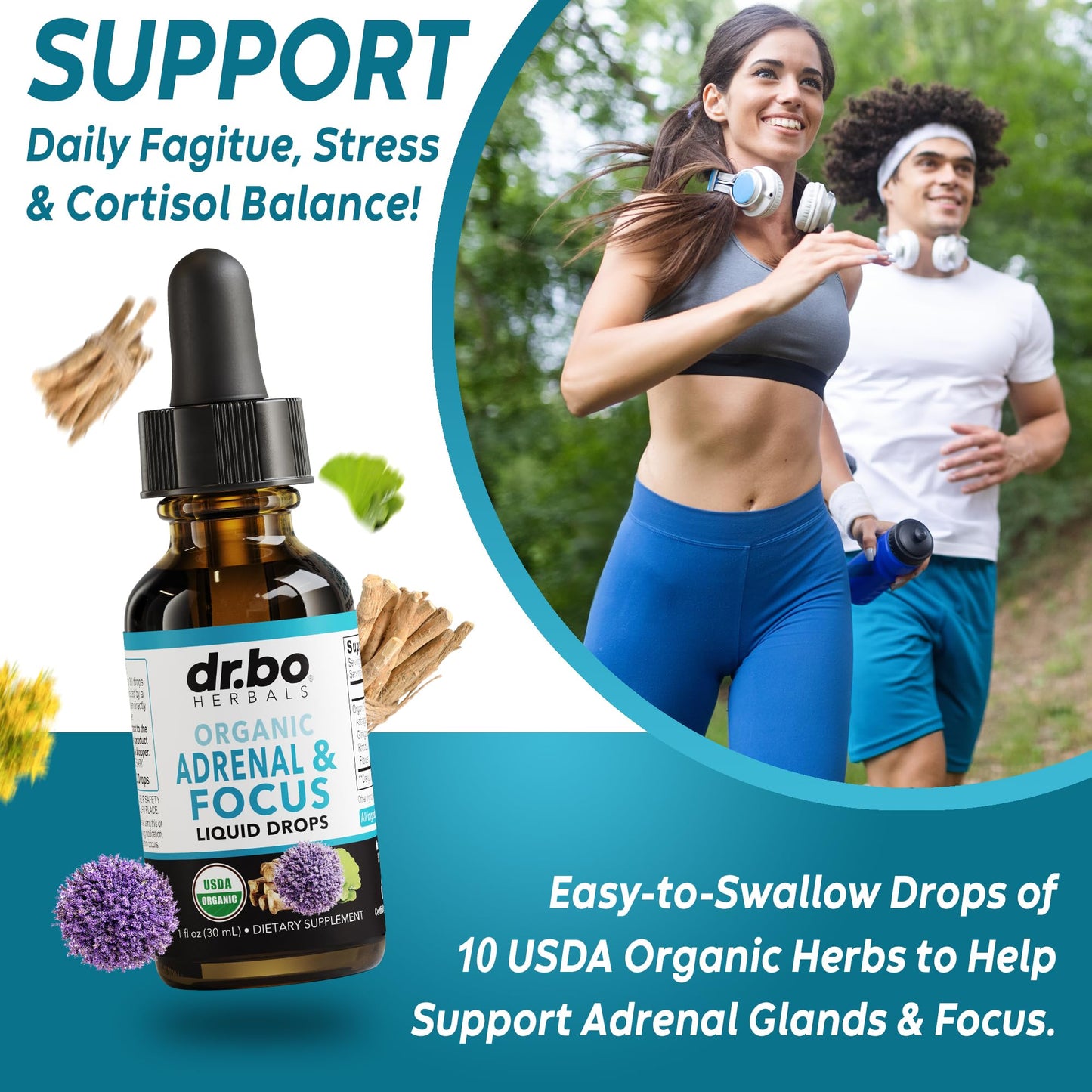 Adrenal Support Liquid Drops – Organic Adaptogens for Focus & Calm (1oz)