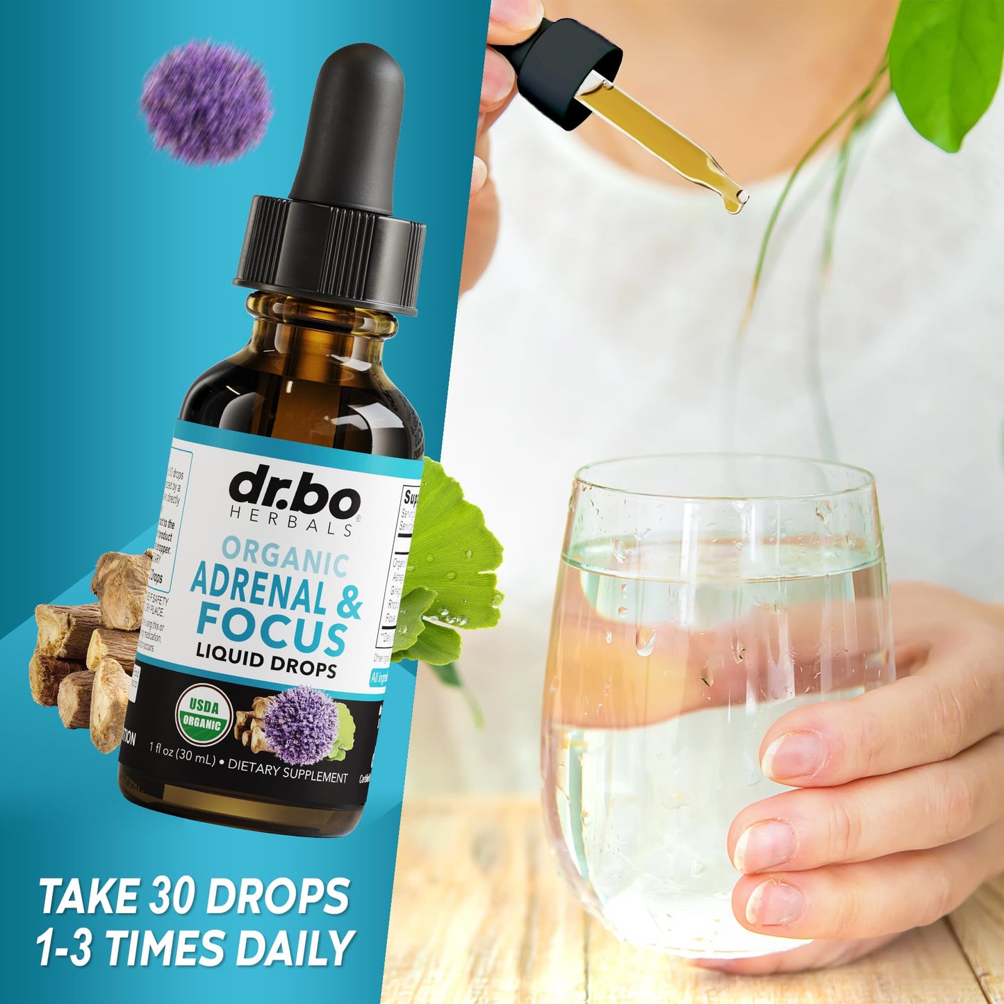 Adrenal Support Liquid Drops – Organic Adaptogens for Focus & Calm (1oz)