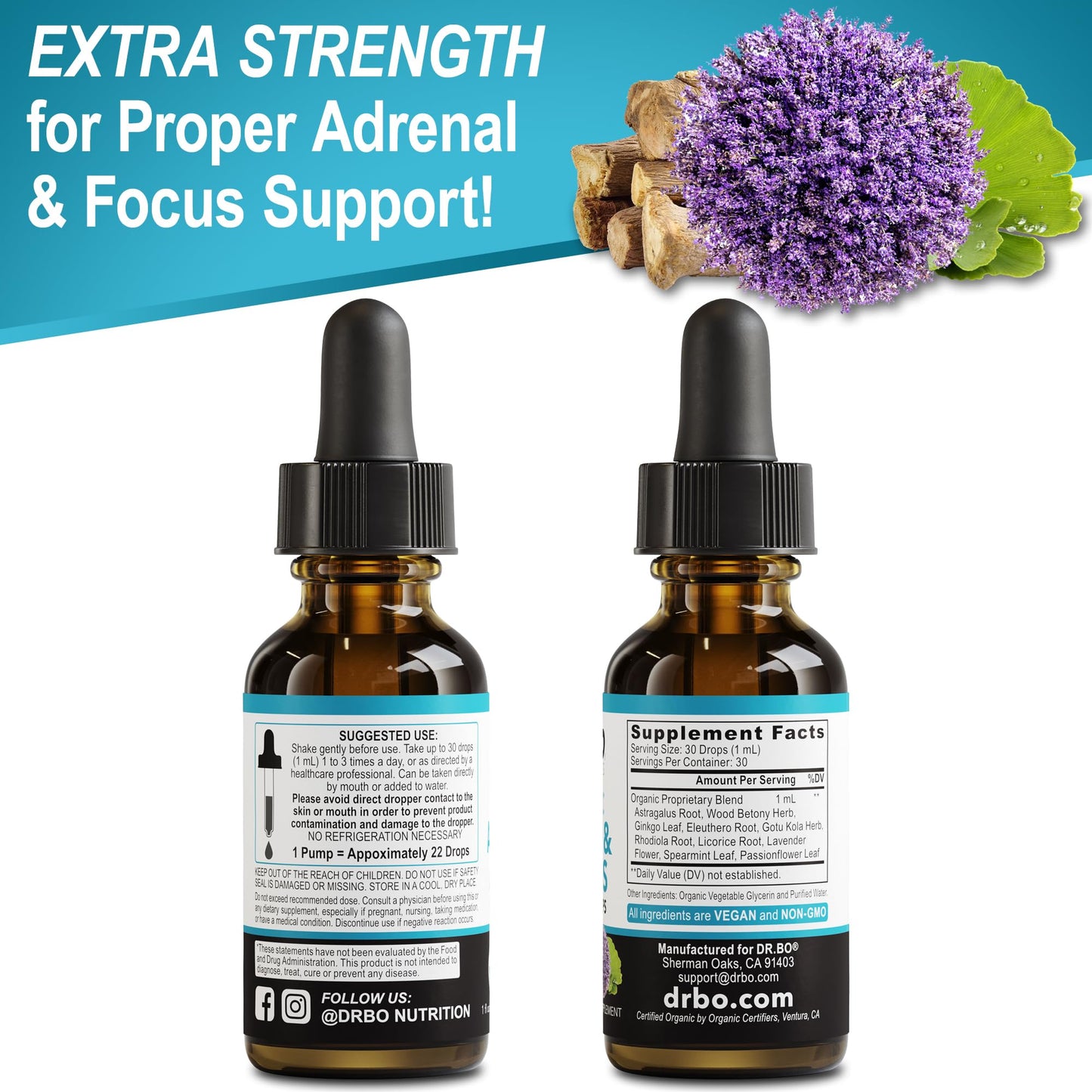 Adrenal Support Liquid Drops – Organic Adaptogens for Focus & Calm (1oz)
