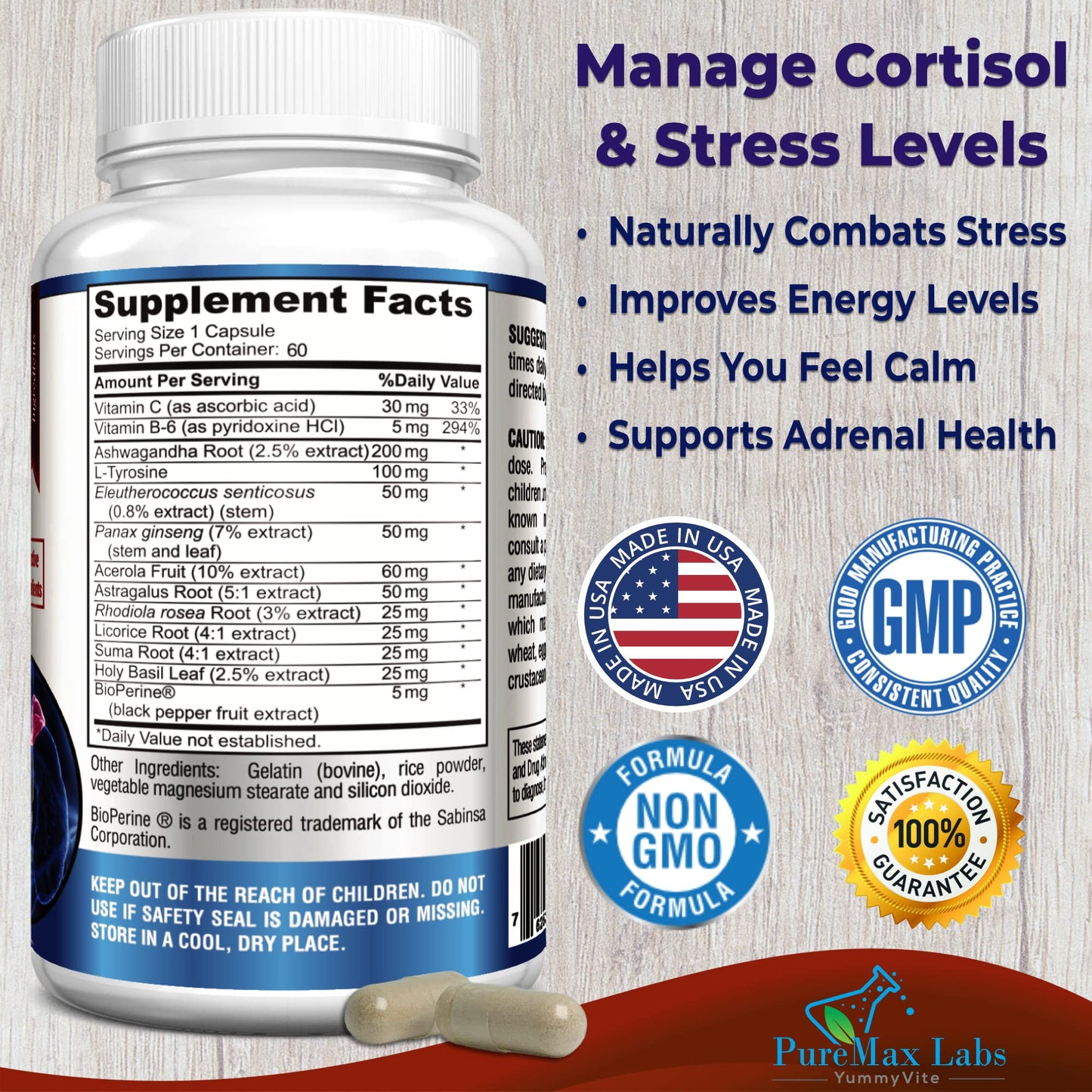 Adrenal Support — Cortisol Manager & Adrenal Health with Ashwagandha & L-Tyrosine | 60 Capsules