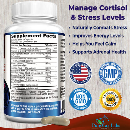 Adrenal Support — Cortisol Manager & Adrenal Health with Ashwagandha & L-Tyrosine | 60 Capsules
