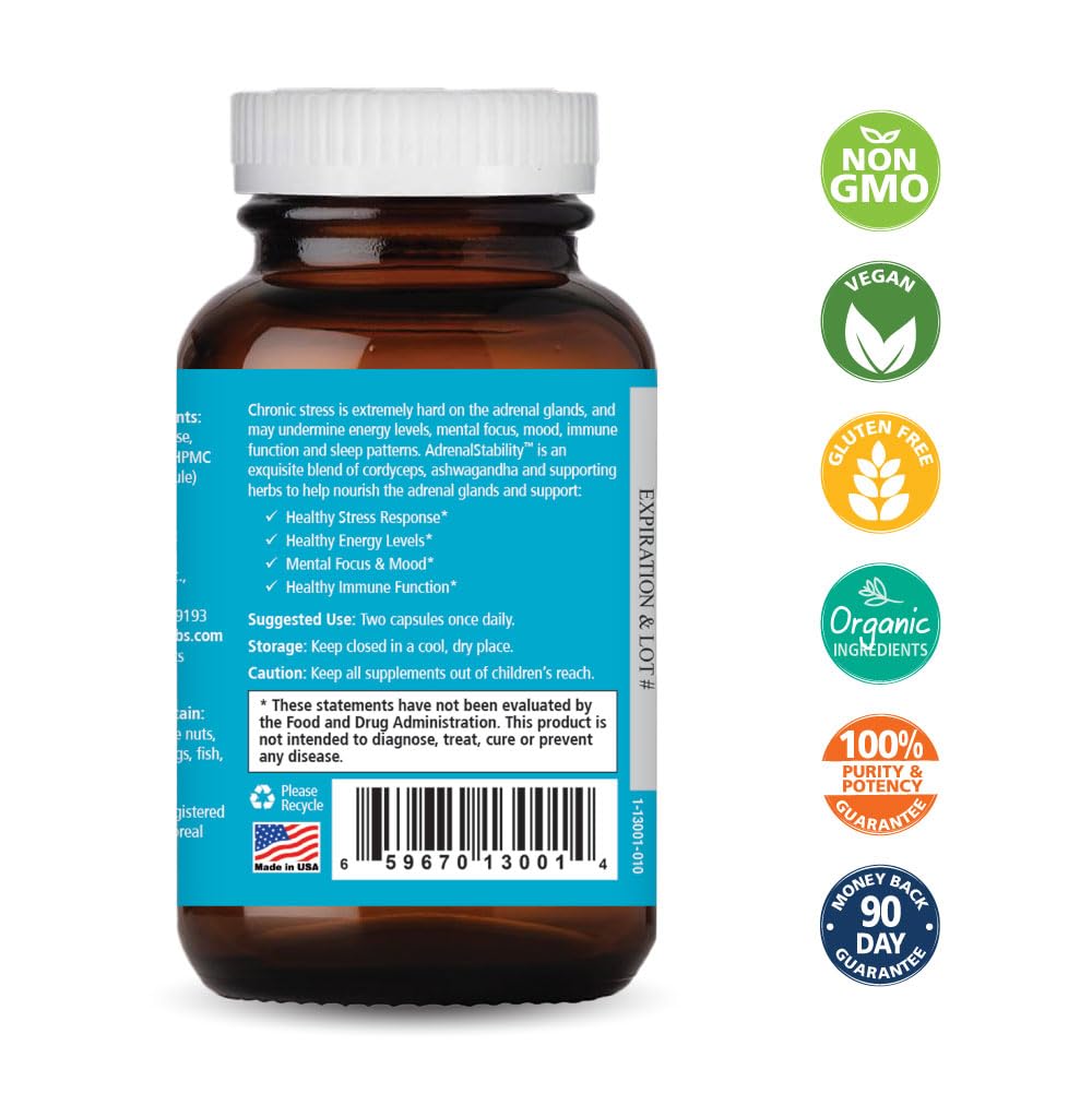 Adrenal Stability by Pure Essence – Adrenal Fatigue Support with Ashwagandha & Holy Basil (60 Caps)